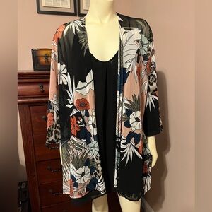 Black chemise with printed sheer robe